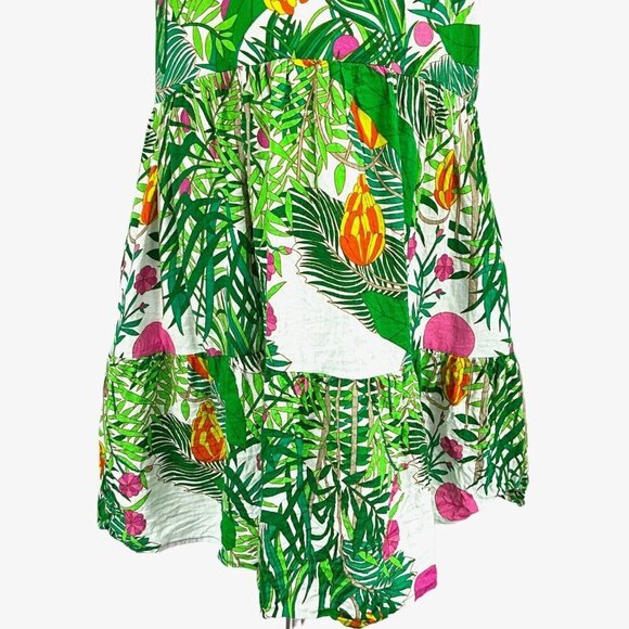 La Plage Alison Short Sleeve Dress Size XS Green Banana Jungle 100% Cotton - Picture 3 of 12